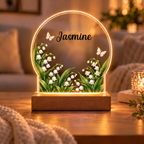 Personalized Name Birth Month Flowers Acrylic Night Light-One Side Print - Ideal Gift for Her