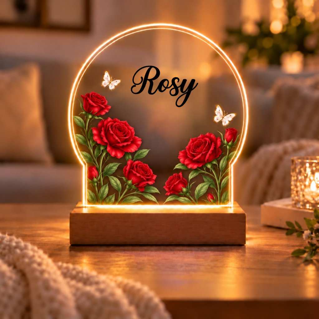 Personalized Name Birth Month Flowers Acrylic Night Light-One Side Print - Ideal Gift for Her