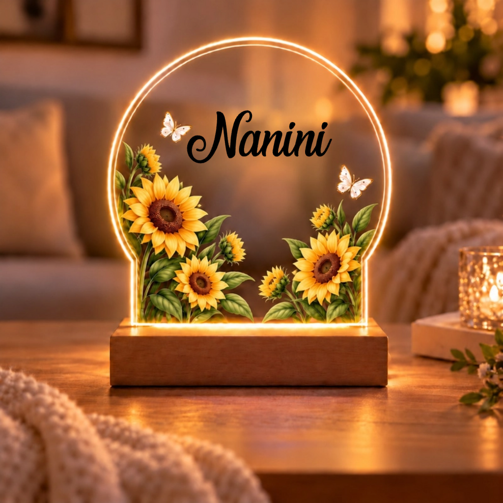 Personalized Name Birth Month Flowers Acrylic Night Light-One Side Print - Ideal Gift for Her