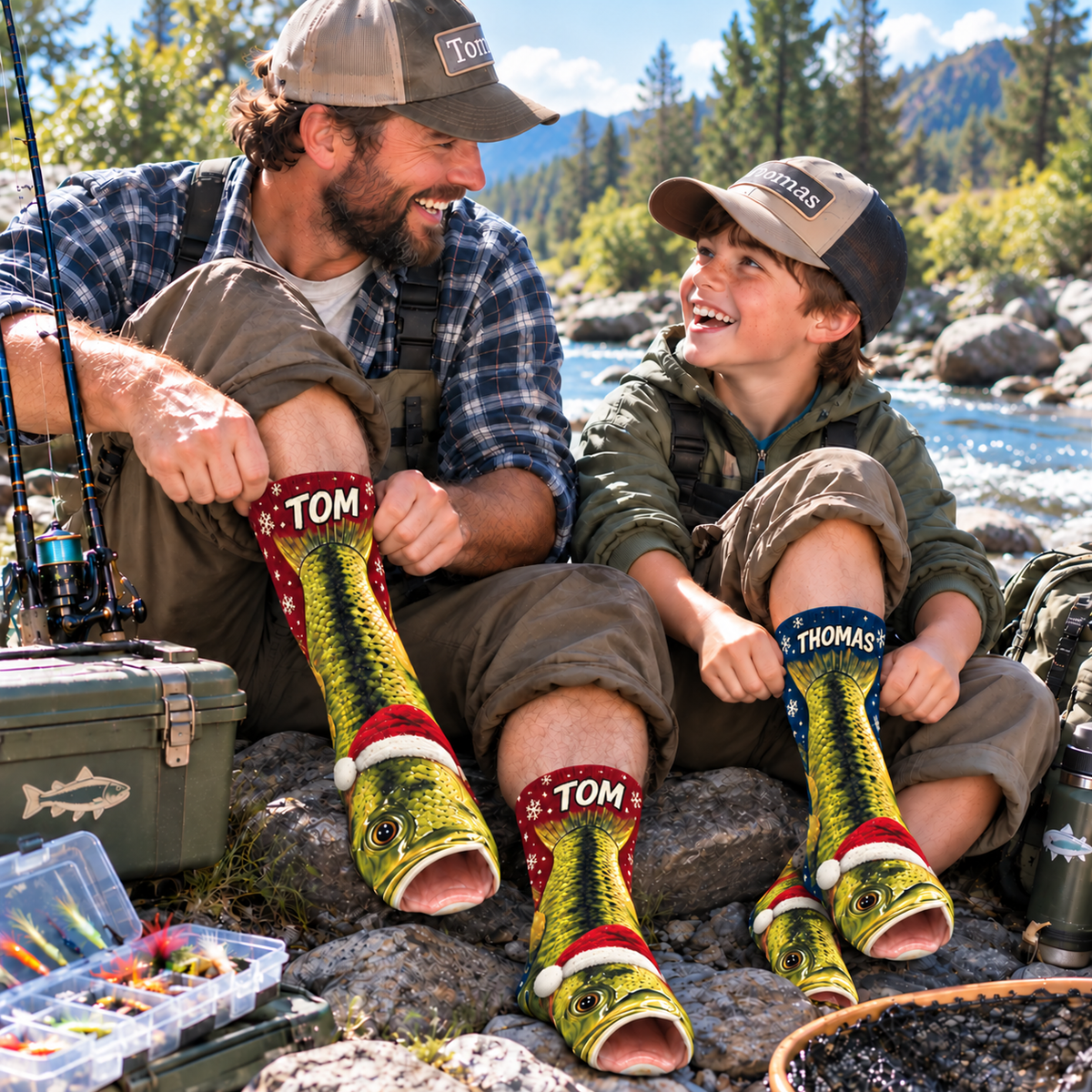 Personalized Name Largemouth Bass Fishing Middle Tube Socks for Men & Women - Christmas Gift for Fishing Lovers