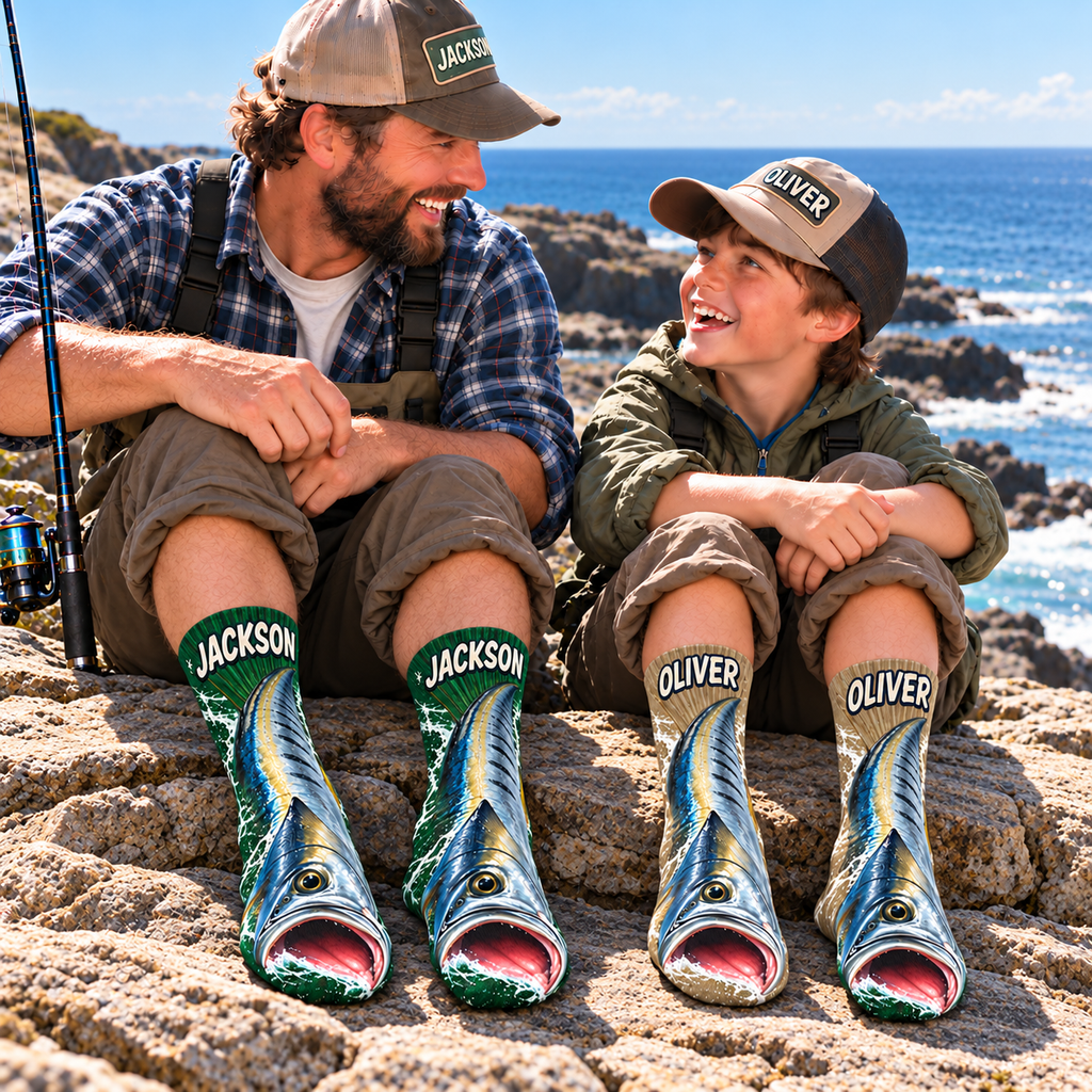 Personalized Wahoo Ocean Fishing Middle Tube Socks for Men & Women - Gift for Fishing Lovers