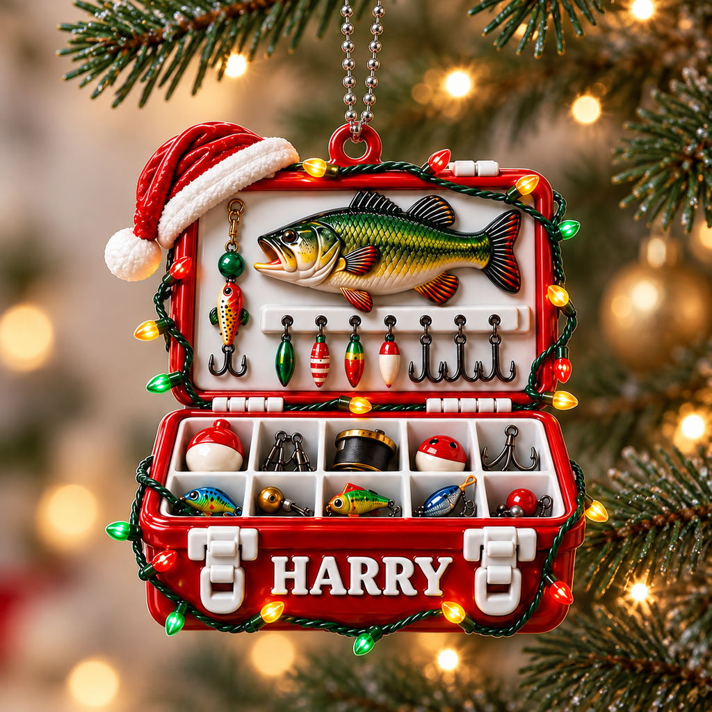 3D Raised Personalized Fishing Tackle Box Xmas Ornament - Gift for Fishing Lovers