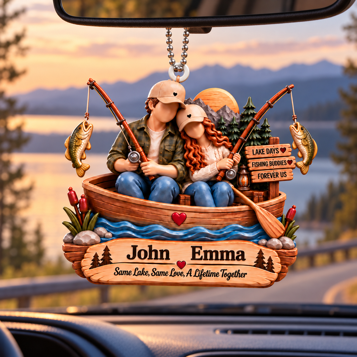 3D Raised Personalized Names Ornament - Fishing Buddies Ornament – Gift for Couples