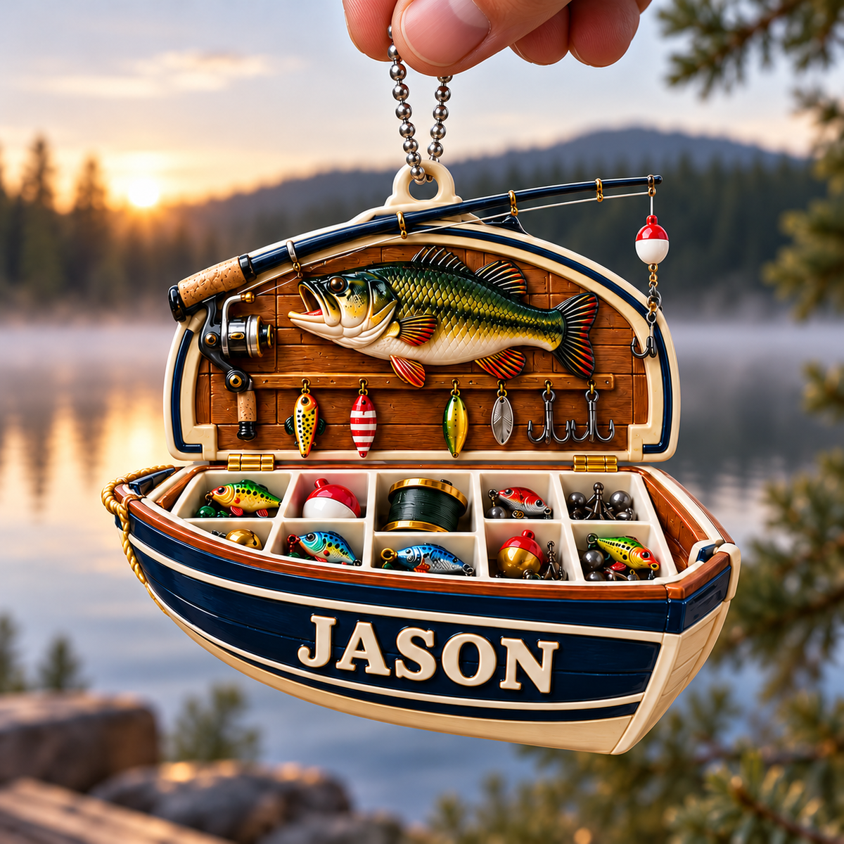 3D Raised Personalized Name Trout Fishing Tackle Boat Ornament - Gift for Fishing Lovers