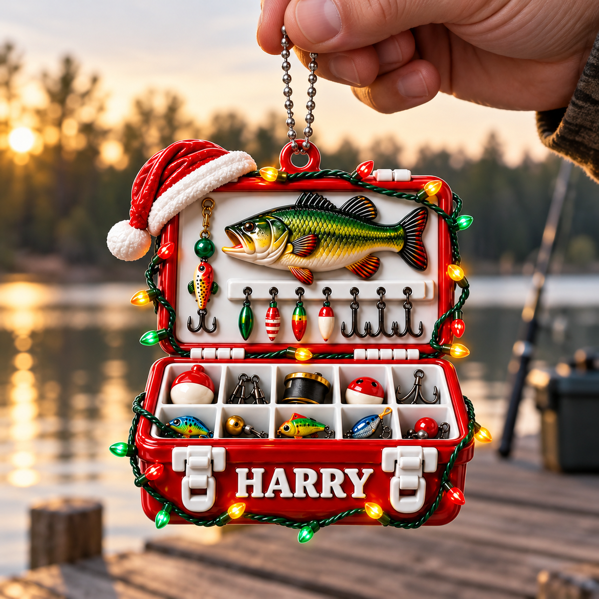 3D Raised Personalized Fishing Tackle Box Xmas Ornament - Gift for Fishing Lovers