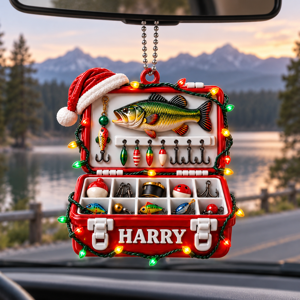3D Raised Personalized Fishing Tackle Box Xmas Ornament - Gift for Fishing Lovers