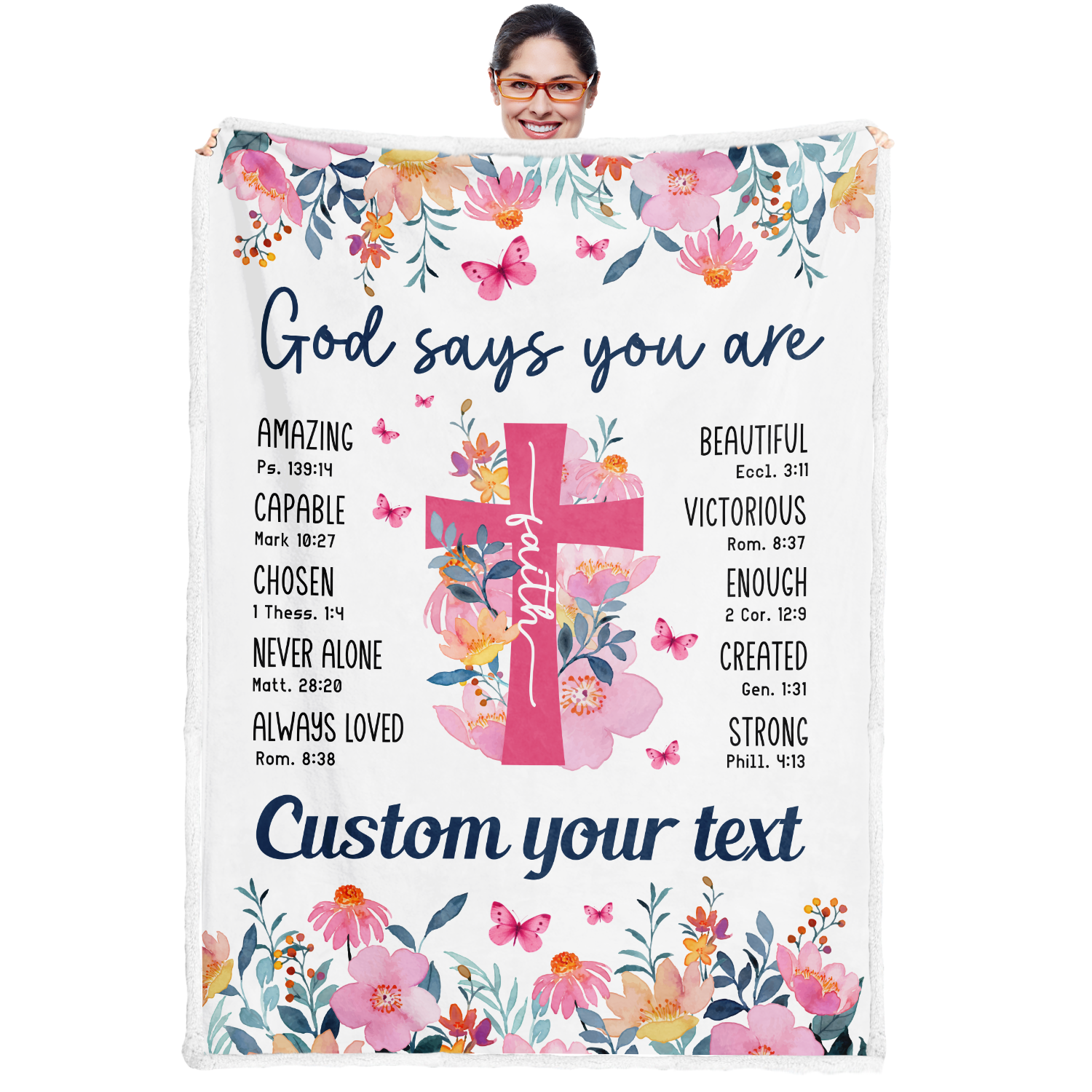 Pink Floral Faith You Are Blanket Custom Gifts for Women or Men - Inspirational Blanket, Thinking of You Gifts for Friend Sister Coworker, Personalized Blanket Gifts for Her Him