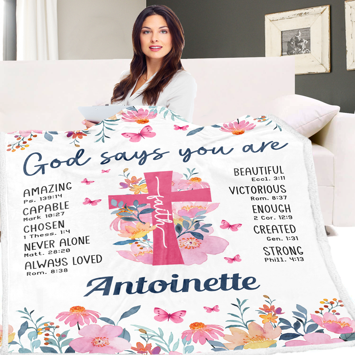 Pink Floral Faith You Are Blanket Custom Gifts for Women or Men - Inspirational Blanket, Thinking of You Gifts for Friend Sister Coworker, Personalized Blanket Gifts for Her Him