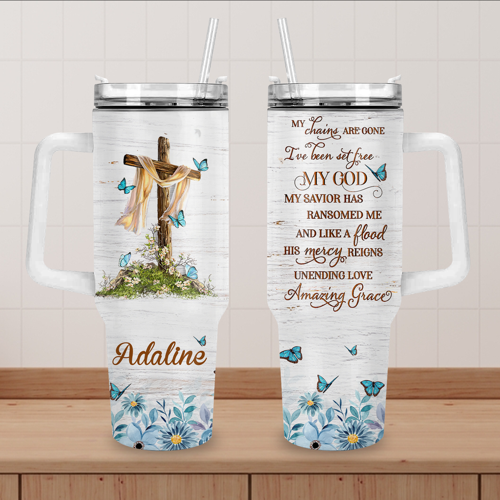 Flower Cross Chains Are Gone Tumbler 40 Oz Custom Gift - Personalized Stainless Steel Tumbler