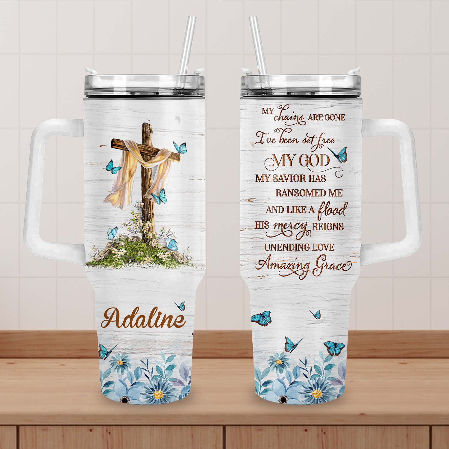 Flower Cross Chains Are Gone Tumbler 40 Oz Custom Gift - Personalized Stainless Steel Tumbler