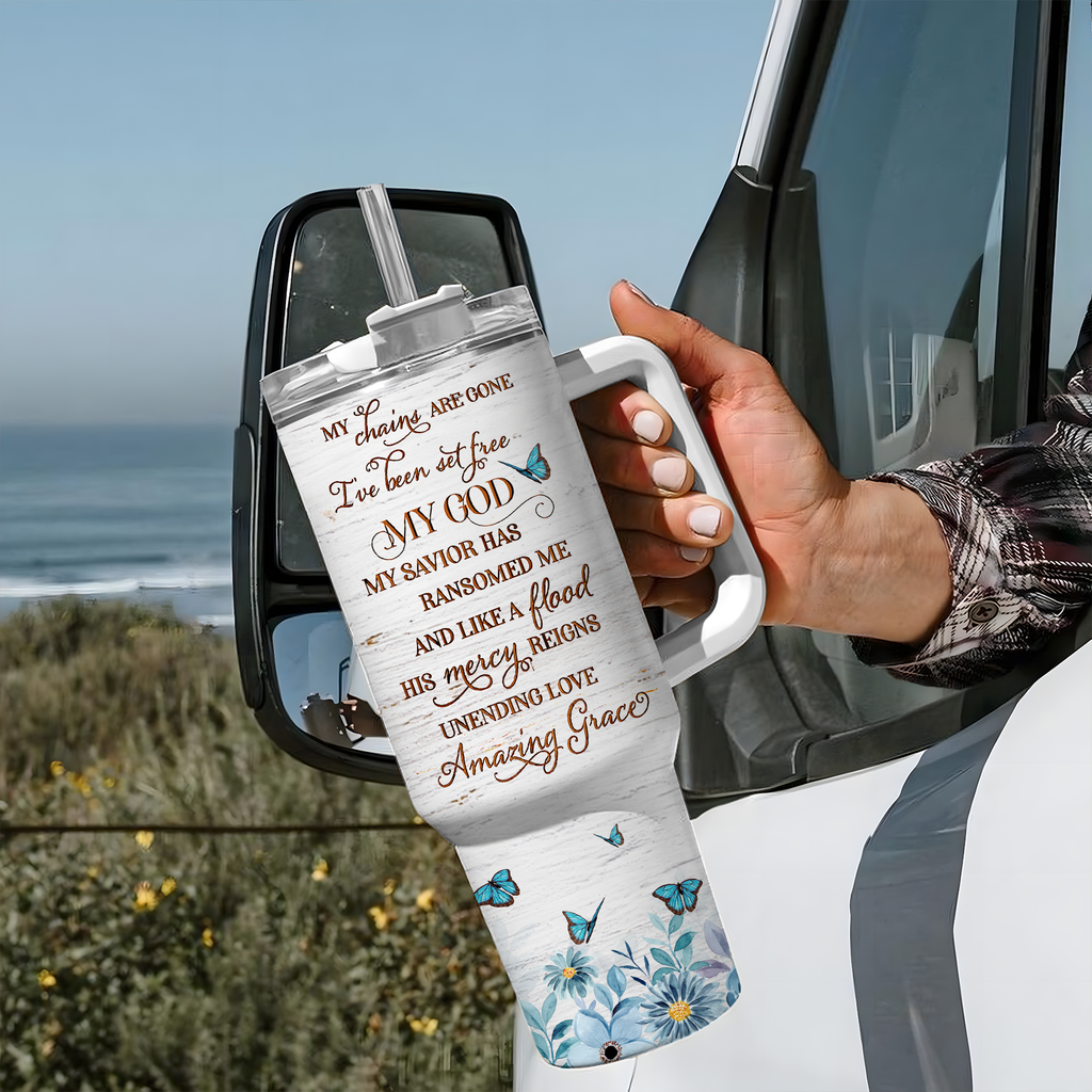 Flower Cross Chains Are Gone Tumbler 40 Oz Custom Gift - Personalized Stainless Steel Tumbler