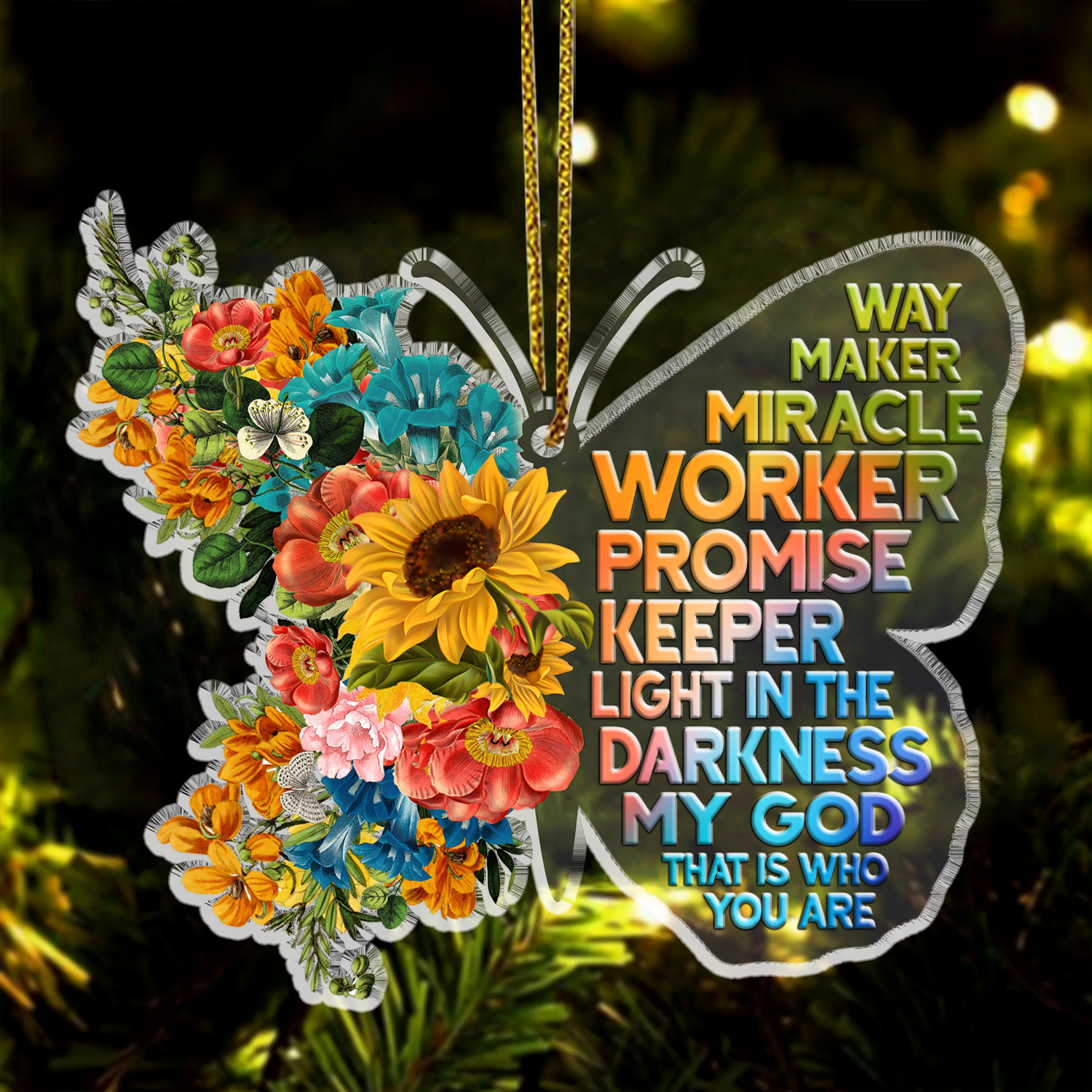 Colorful Flowers Butterfly Way Maker Christian Ornament Gift Christmas Acrylic Transparent Ornament Car Hanging