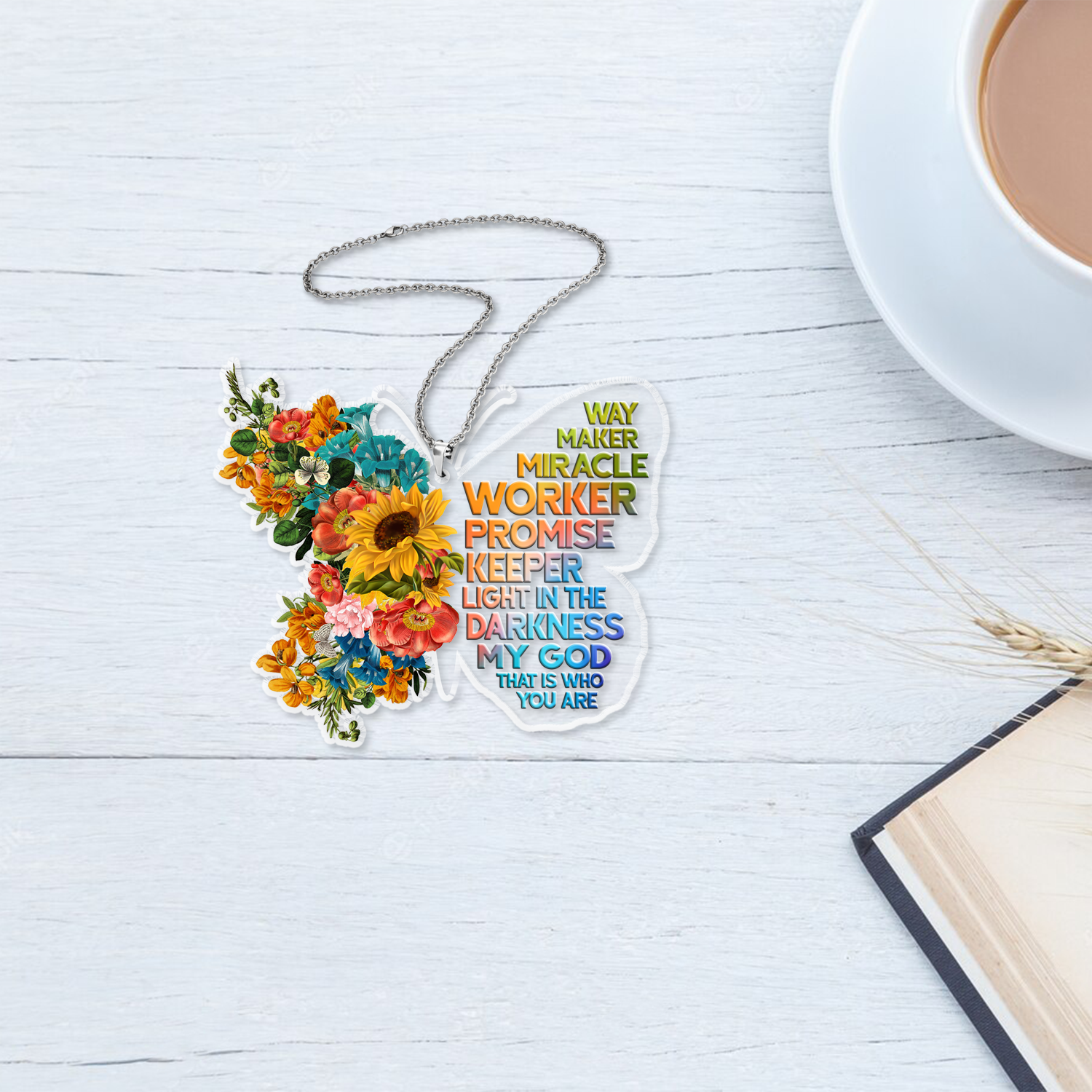 Colorful Flowers Butterfly Way Maker Christian Ornament Gift Christmas Acrylic Transparent Ornament Car Hanging