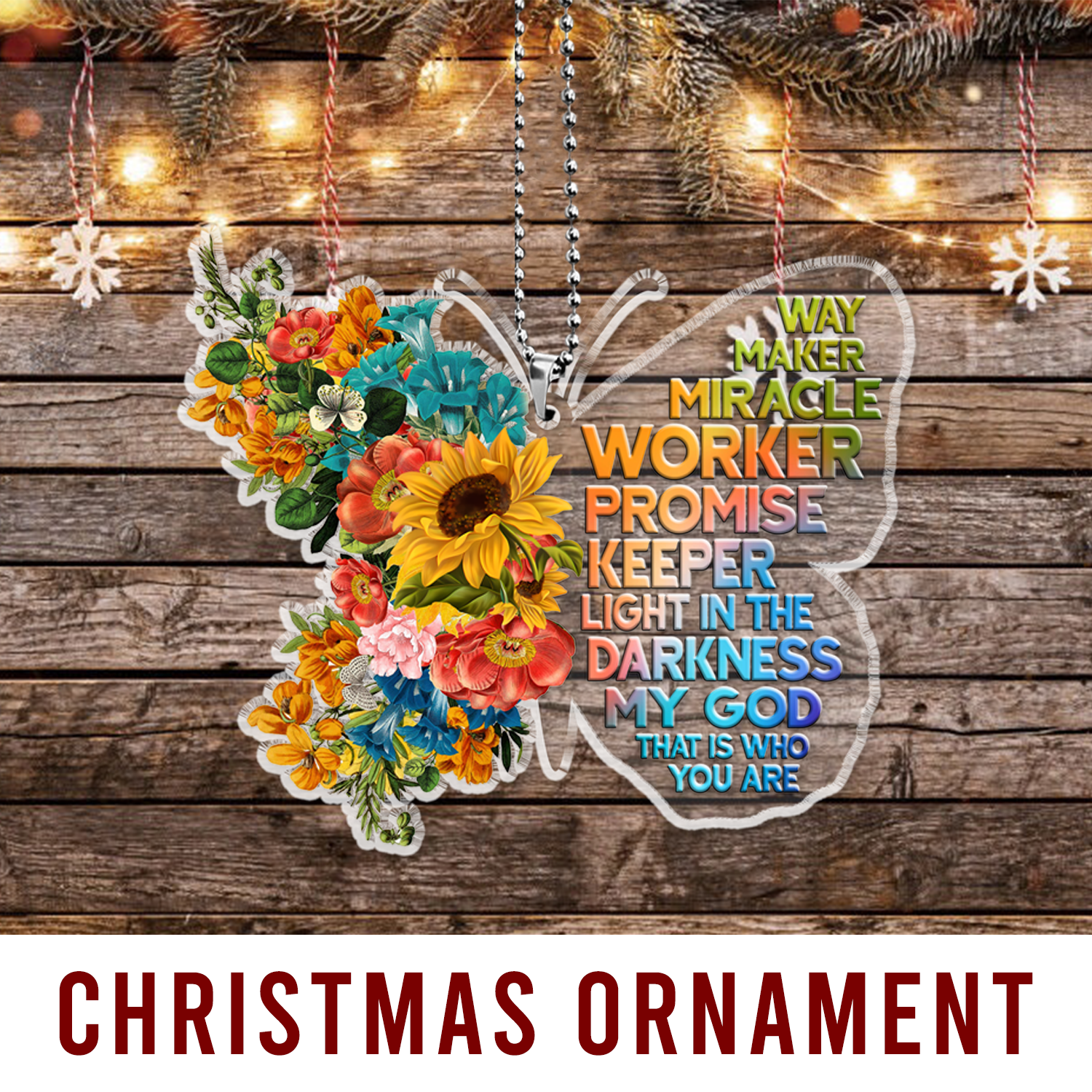Colorful Flowers Butterfly Way Maker Christian Ornament Gift Christmas Acrylic Transparent Ornament Car Hanging
