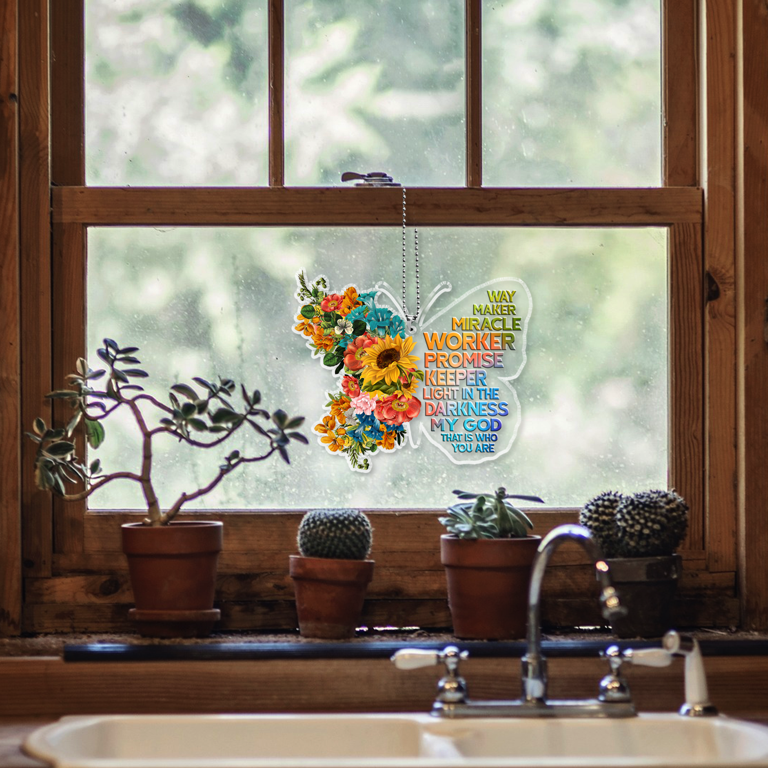 Colorful Flowers Butterfly Way Maker Christian Ornament Gift Christmas Acrylic Transparent Ornament Car Hanging