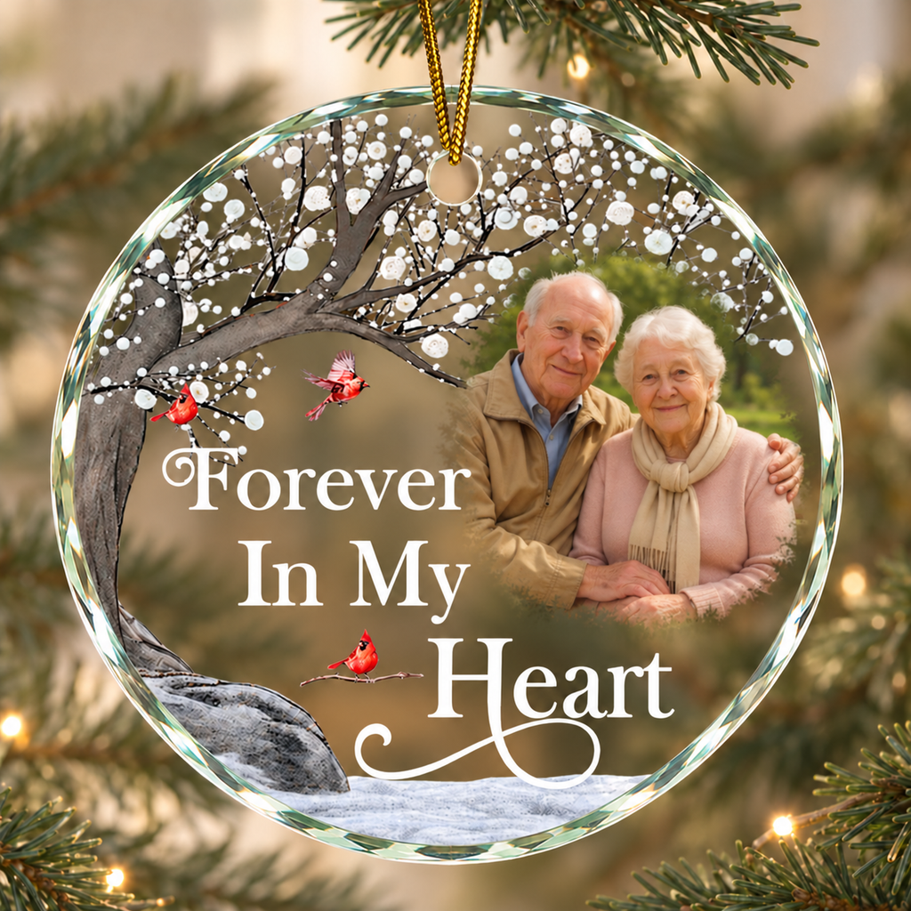 Custom Photo Memorial Quotes - Personalized Heart & Round Shaped Glass Ornament