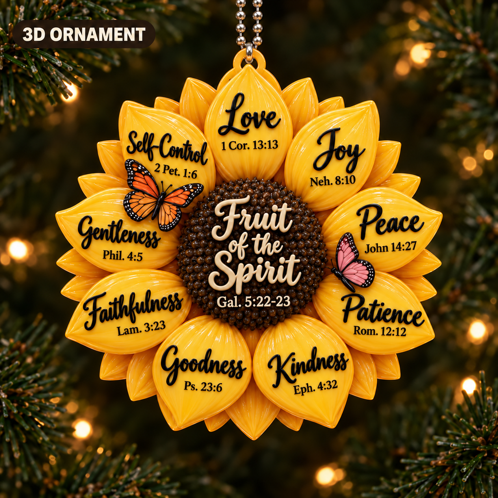 3D Raised Fruit Of The Spirit Sunflower Ornament – Bible Verse Christian Gift
