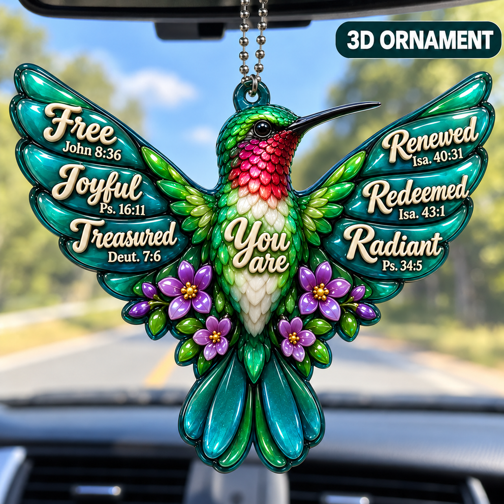 3D Raised Hummingbird Car Ornament – Bible Verse Christian Gift