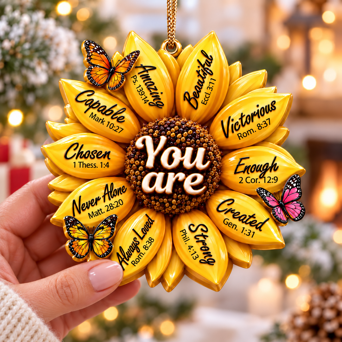 God Says You Are – 3D Raised Sunflower Bible Verse Ornament, Christian Gift for Mom & Grandma