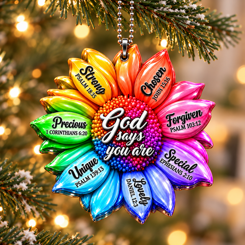 3D Raised God Says You Are Rainbow Sunflower Ornament