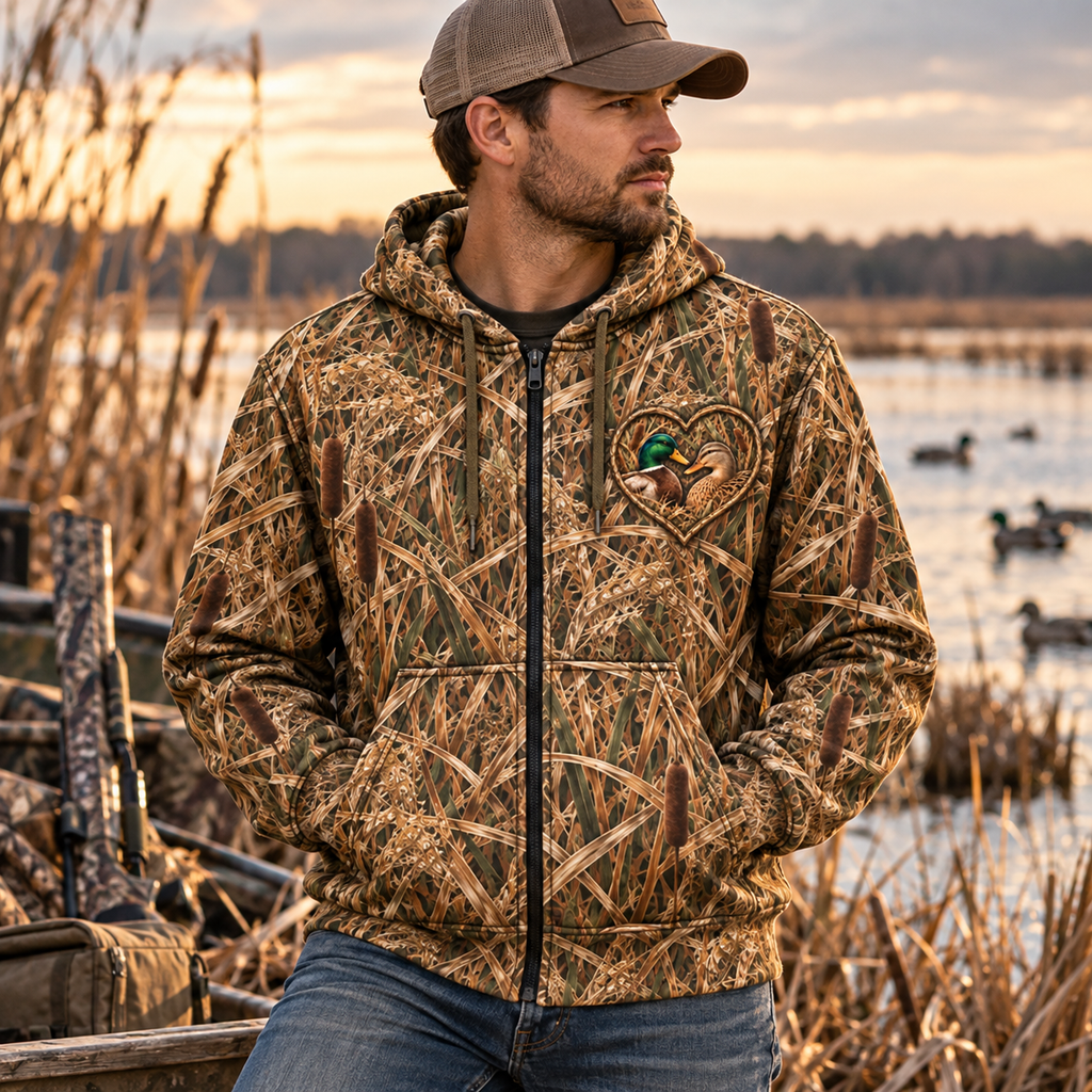 Love You To The Marsh And Back Duck Hunting Hoodie – Mallard Couple Camo 3D Shirt, Gift For Husband