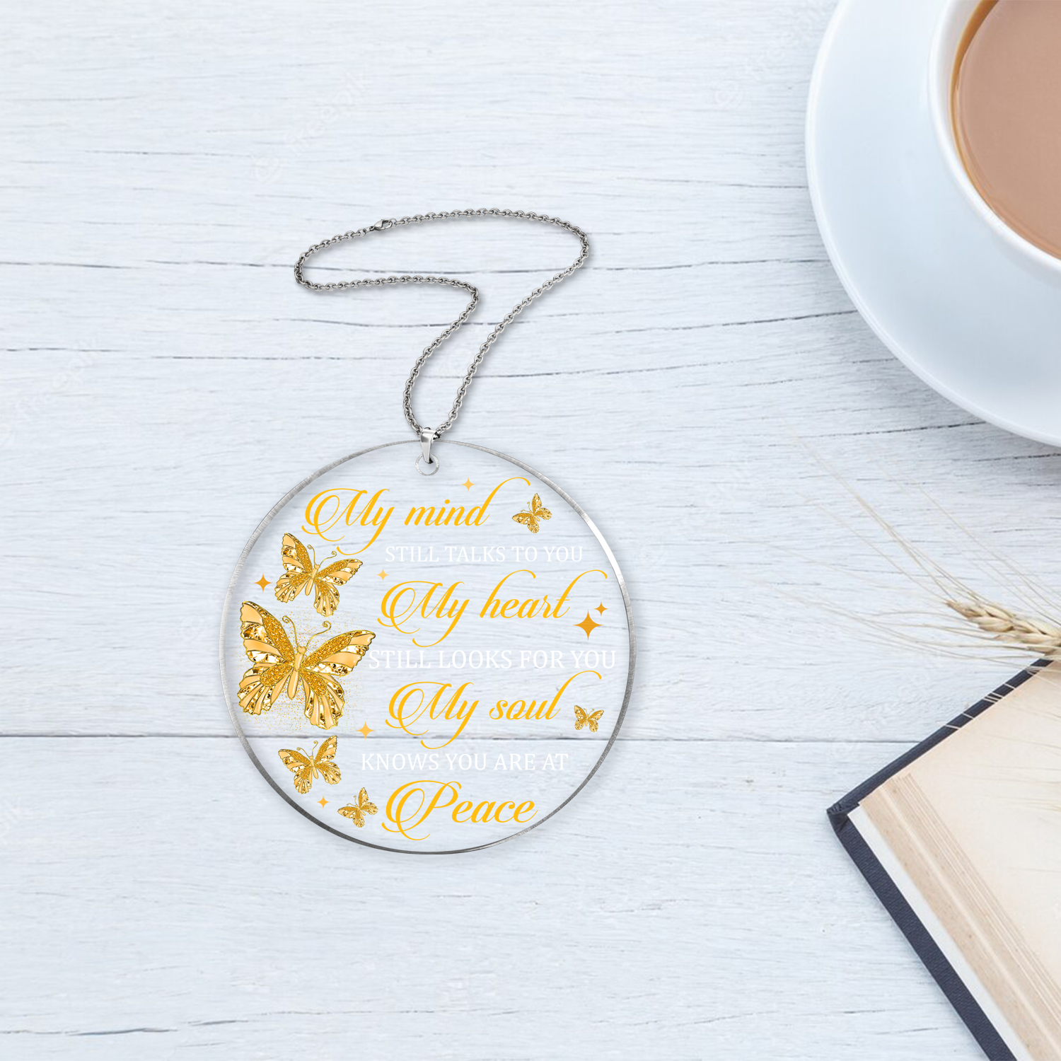 Golden Diamond Butterfly My Soul Knows You Are At Peace Transparent Ornament