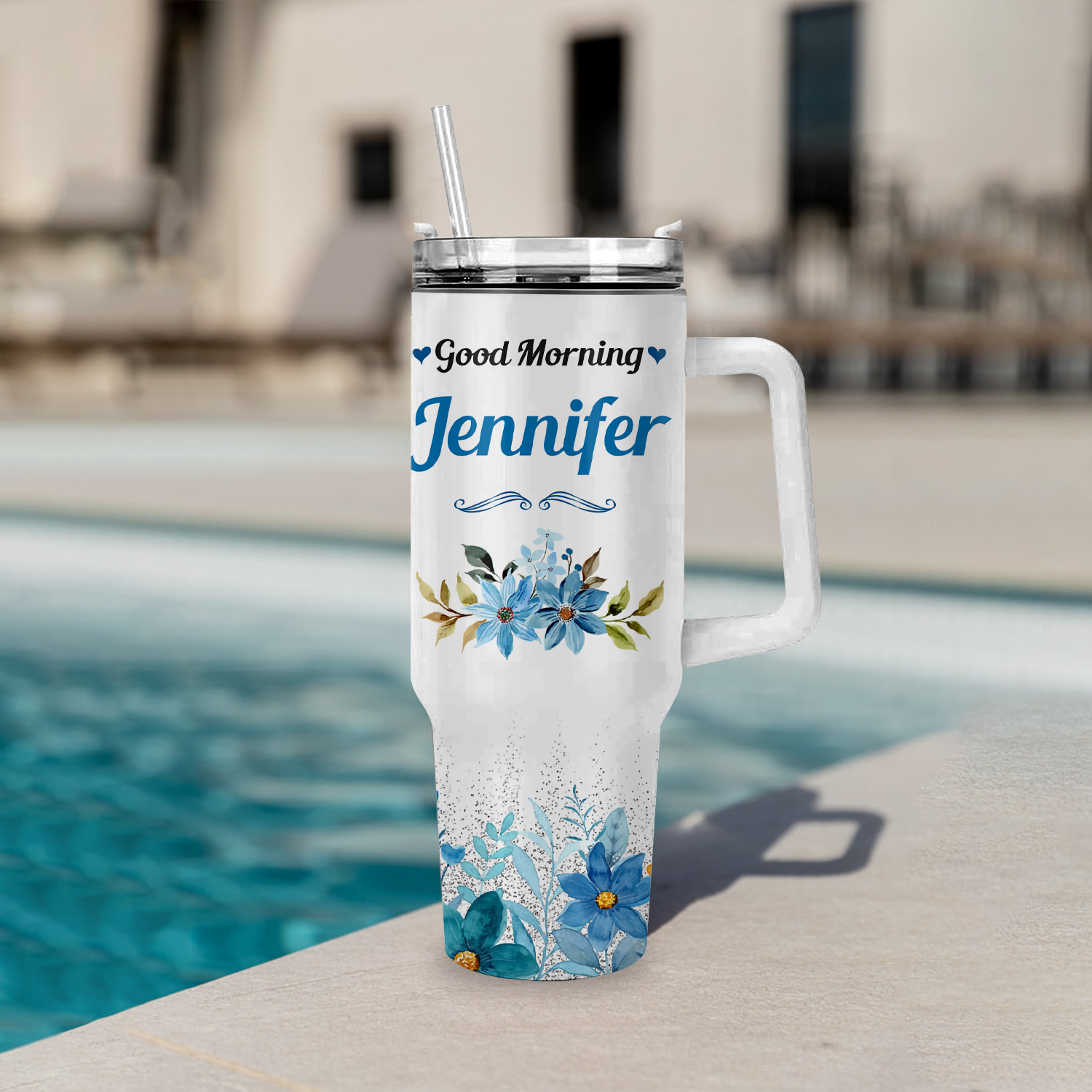 Good Morning This is God - 40 Oz Tumbler With Handle - Personalized Stainless Steel Tumbler