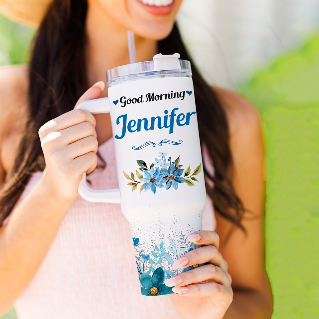 Good Morning This is God - 40 Oz Tumbler With Handle - Personalized Stainless Steel Tumbler