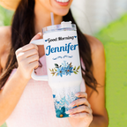 Good Morning This is God - 40 Oz Tumbler With Handle - Personalized Stainless Steel Tumbler