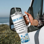 Good Morning This is God - 40 Oz Tumbler With Handle - Personalized Stainless Steel Tumbler
