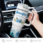 Good Morning This is God - 40 Oz Tumbler With Handle - Personalized Stainless Steel Tumbler