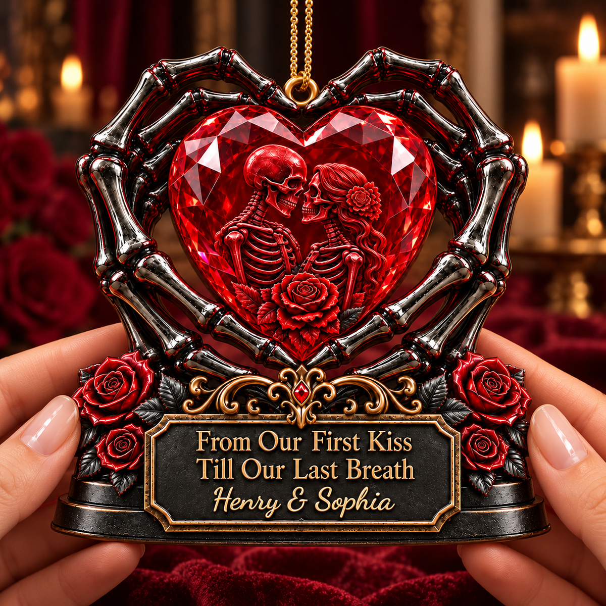 3D Raised Personalized From Our First Kiss Gothic Skeleton Couple Ornament - Anniversary Gifts