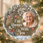 Custom Photo Memorial Quotes - Personalized Heart & Round Shaped Glass Ornament