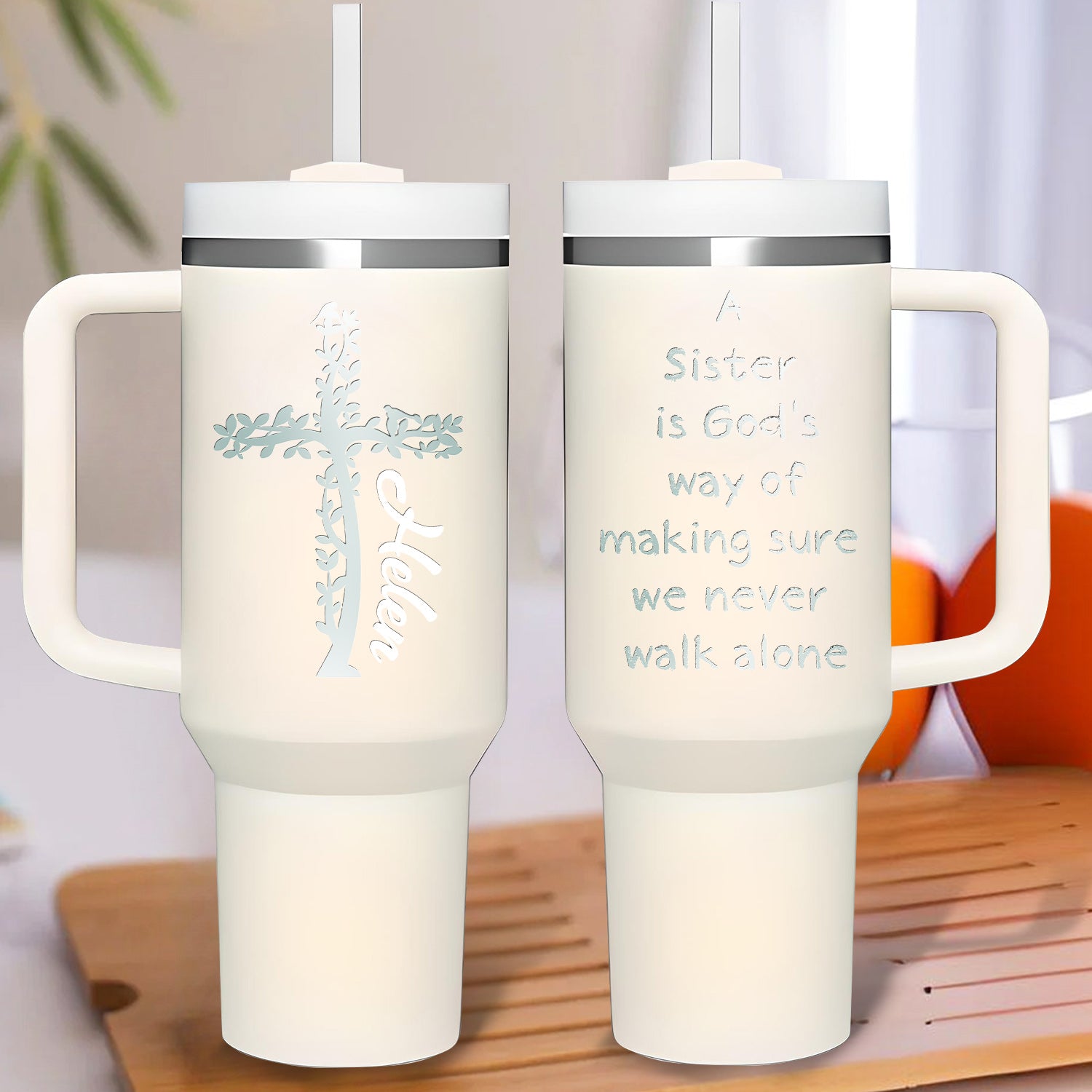 A Sister Is God's Way 40oz Personalized Tumbler Travel Cup - Birthday, Christmas Gifts for Women - Inspiration Gifts