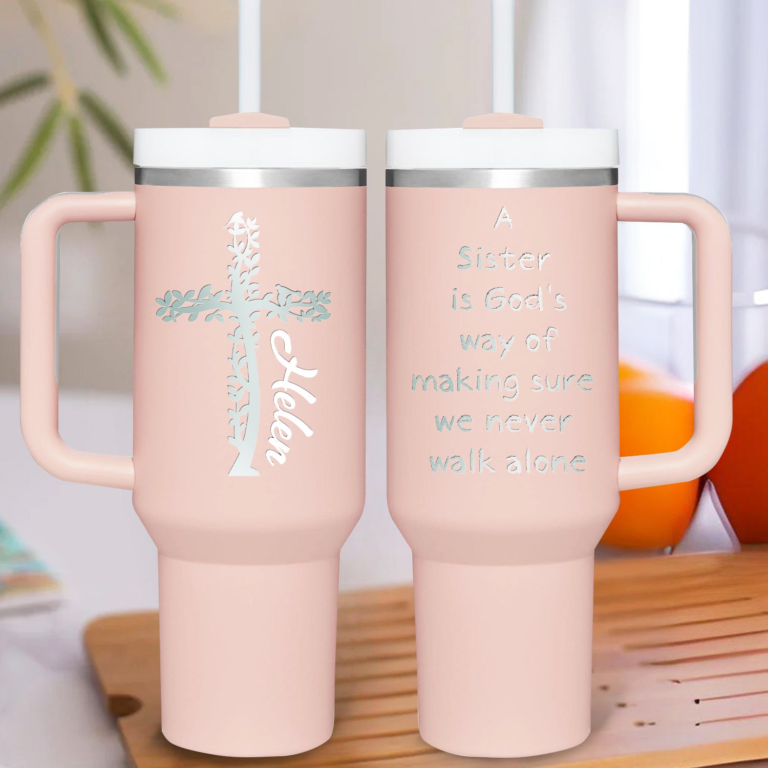 A Sister Is God's Way 40oz Personalized Tumbler Travel Cup - Birthday, Christmas Gifts for Women - Inspiration Gifts