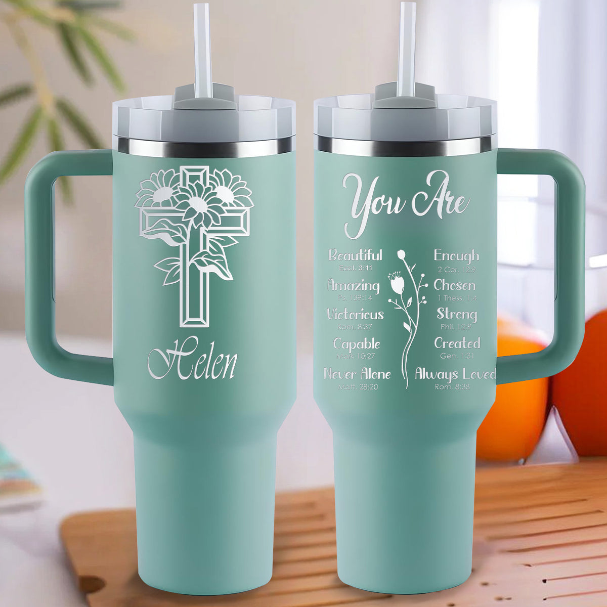 You Are Bible Verse 40oz Personalized Tumbler Travel Cup - Birthday, Christmas Gifts for Women - Inspiration Gifts
