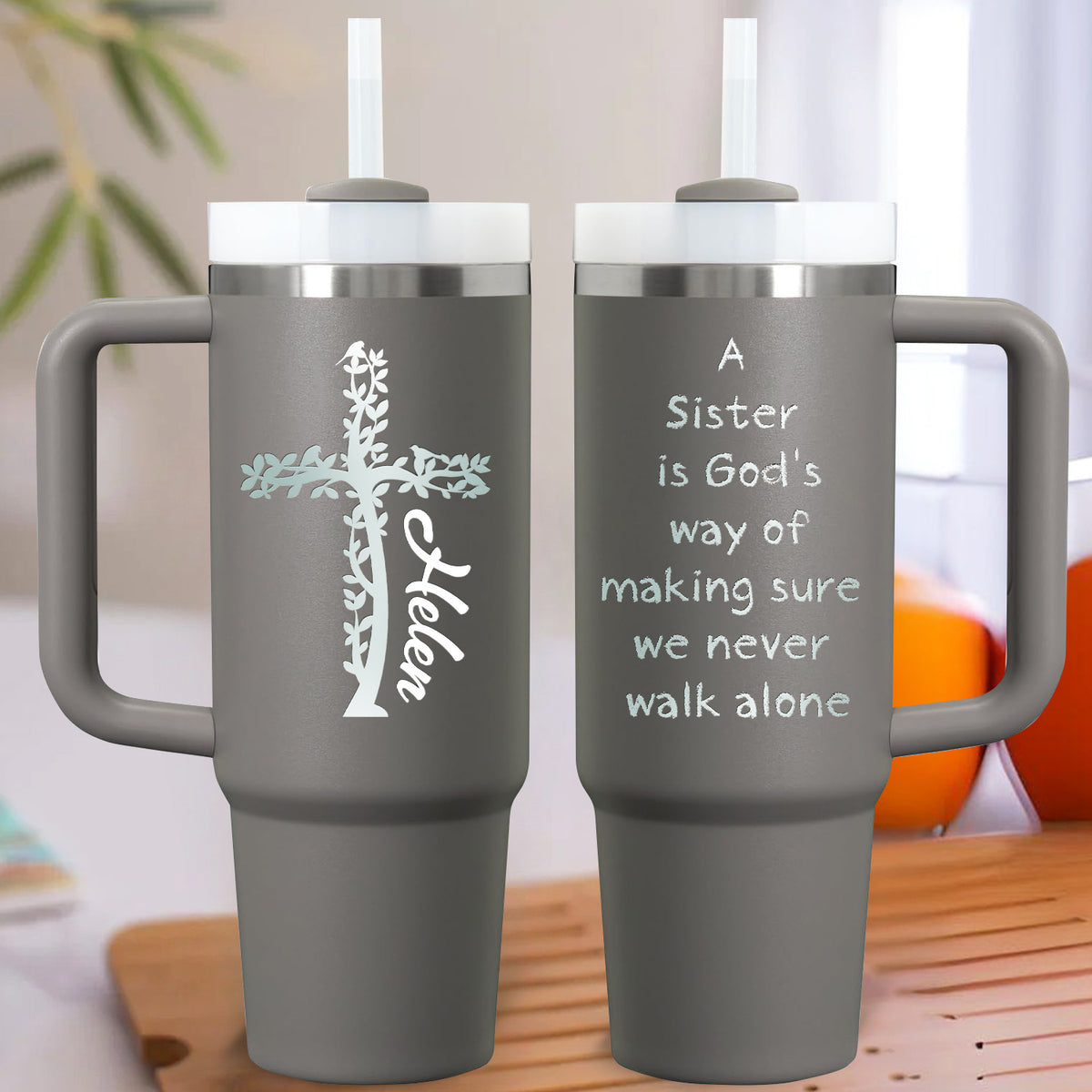 A Sister Is God's Way 40oz Personalized Tumbler Travel Cup - Birthday, Christmas Gifts for Women - Inspiration Gifts
