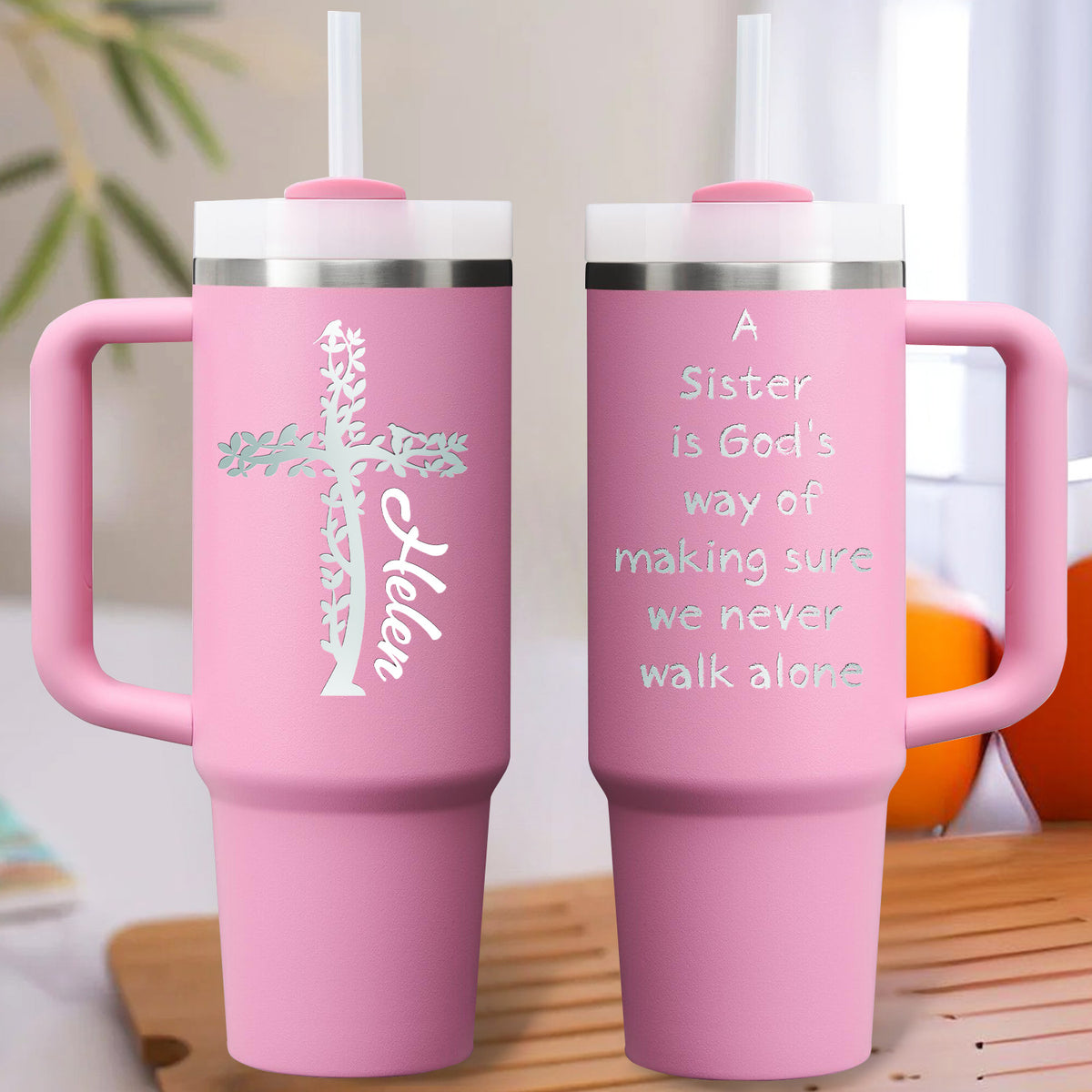 A Sister Is God's Way 40oz Personalized Tumbler Travel Cup - Birthday, Christmas Gifts for Women - Inspiration Gifts