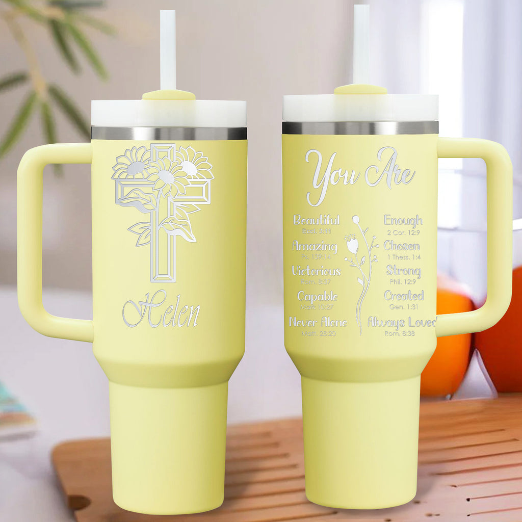 You Are Bible Verse 40oz Personalized Tumbler Travel Cup - Birthday, Christmas Gifts for Women - Inspiration Gifts