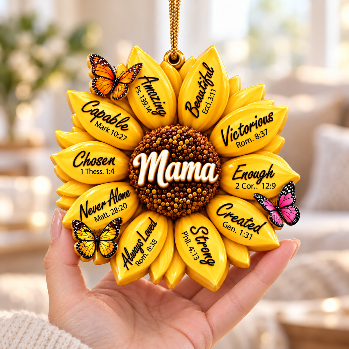 3D Raised Sunflower Bible Verse Ornament - Inspirational Gift for Mom, Grandma, women