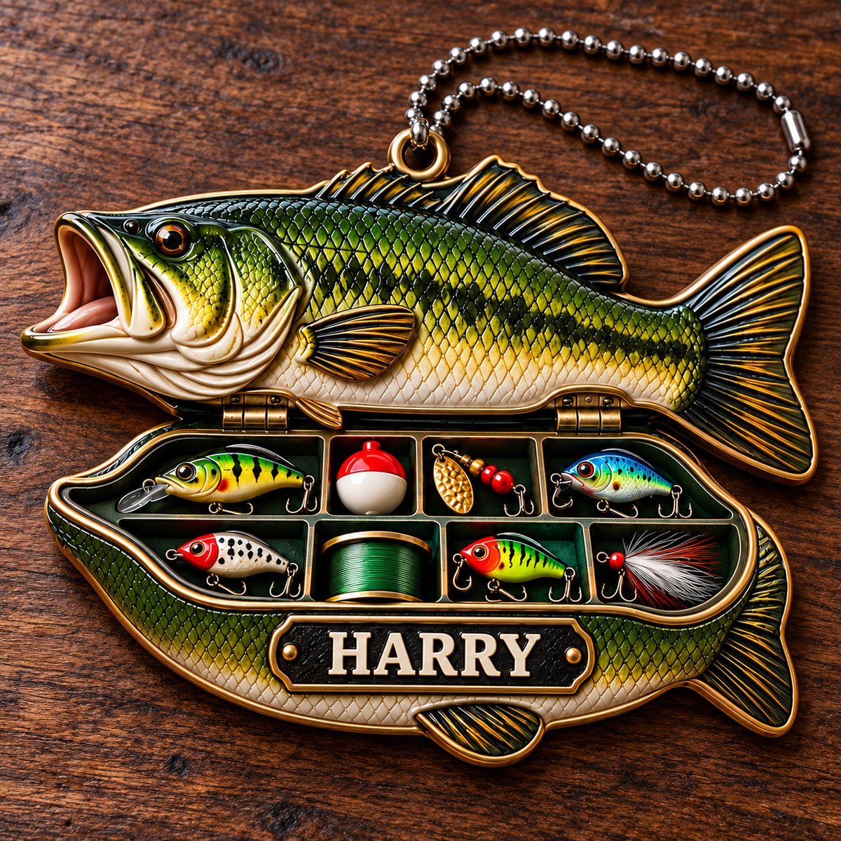 3D Raised Personalized Name Bass Fishing Tool Box Ornament – Gift for Him & Her