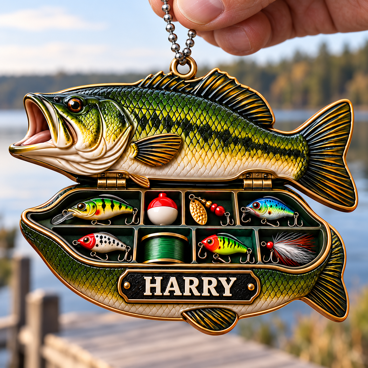 3D Raised Personalized Name Bass Fishing Tool Box Ornament – Gift for Him & Her