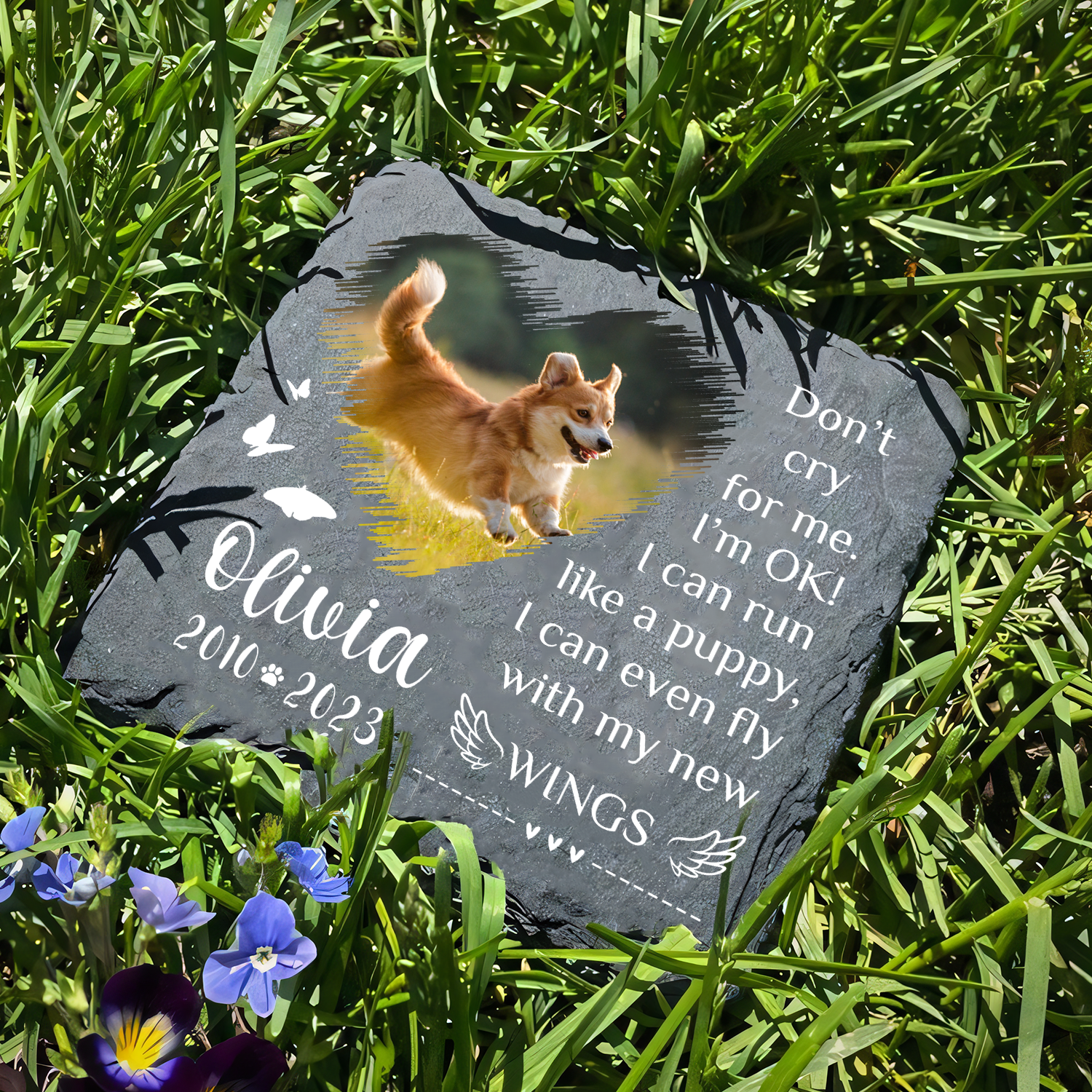 Heart Brush Pet Photo Don't Cry For Me Custom Dog Memorial Stone, Pet Memorial Gifts - Personalized Custom Memorial Tombstone