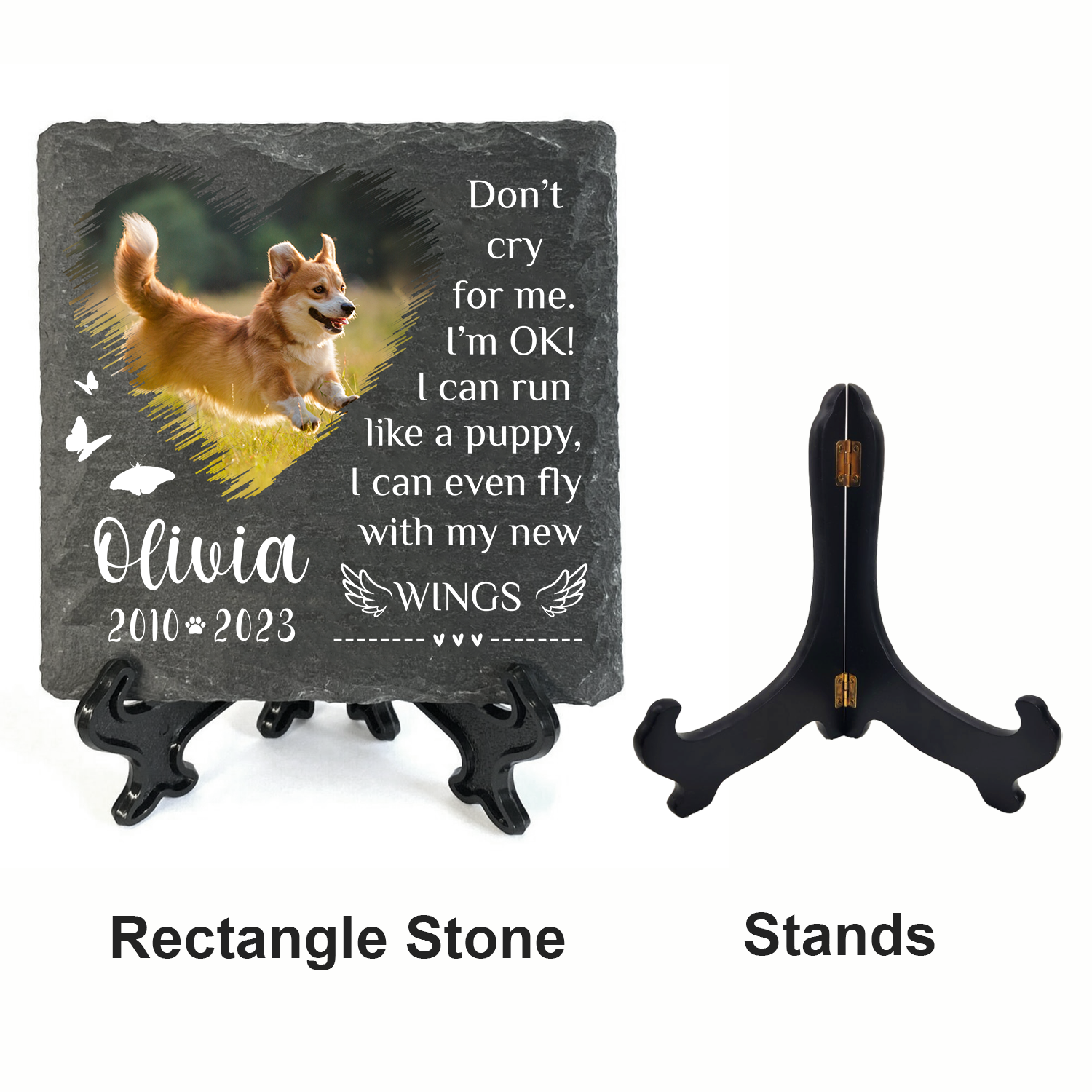 Heart Brush Pet Photo Don't Cry For Me Custom Dog Memorial Stone, Pet Memorial Gifts - Personalized Custom Memorial Tombstone