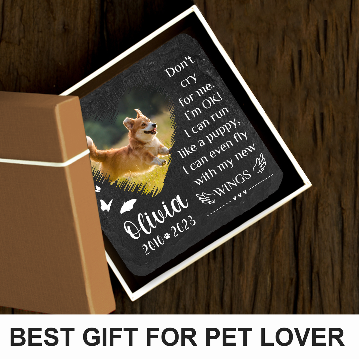 Heart Brush Pet Photo Don't Cry For Me Custom Dog Memorial Stone, Pet Memorial Gifts - Personalized Custom Memorial Tombstone