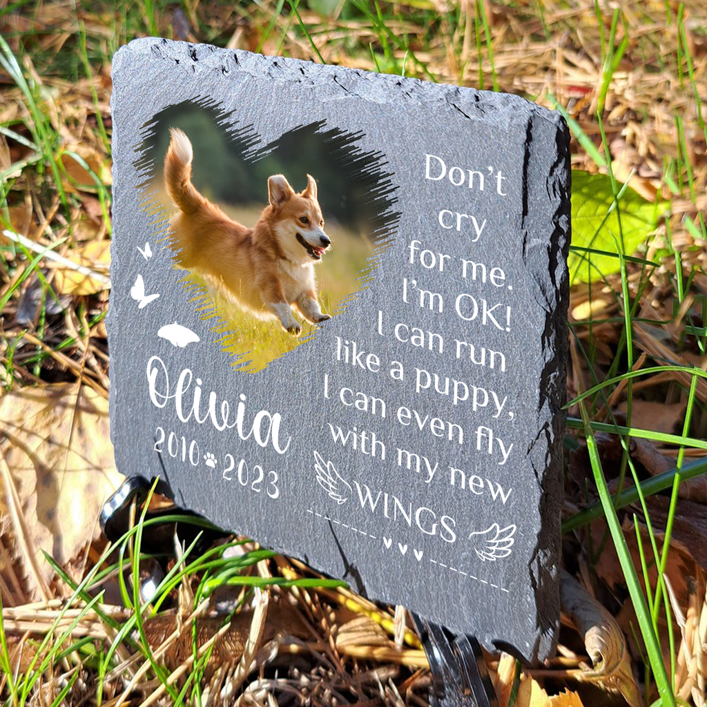 Heart Brush Pet Photo Don't Cry For Me Custom Dog Memorial Stone, Pet Memorial Gifts - Personalized Custom Memorial Tombstone