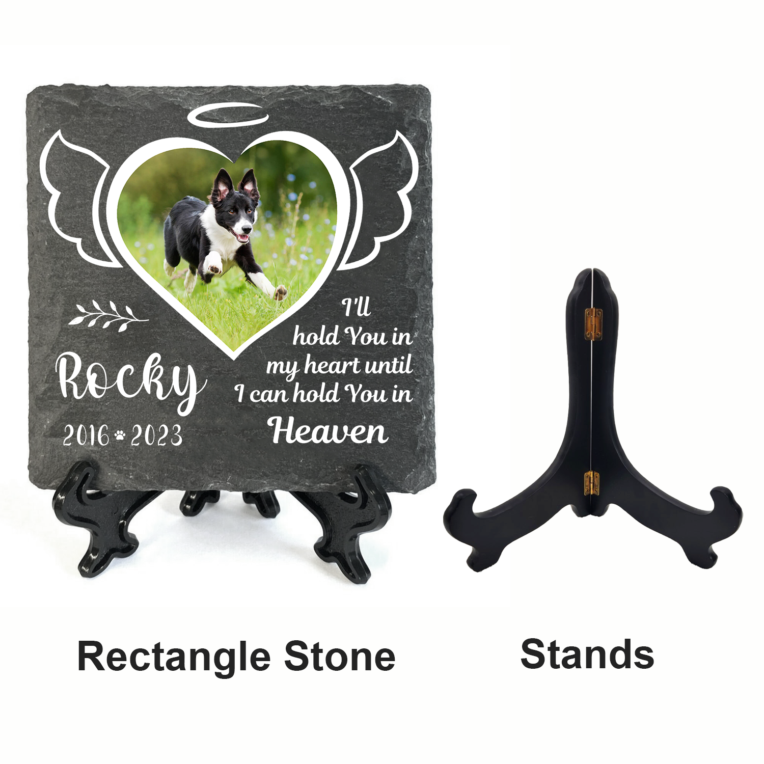 Heart Wings Pet Photo I'll Hold You In My Heart Custom Dog Memorial Stone, Pet Memorial Gifts - Personalized Custom Memorial Tombstone