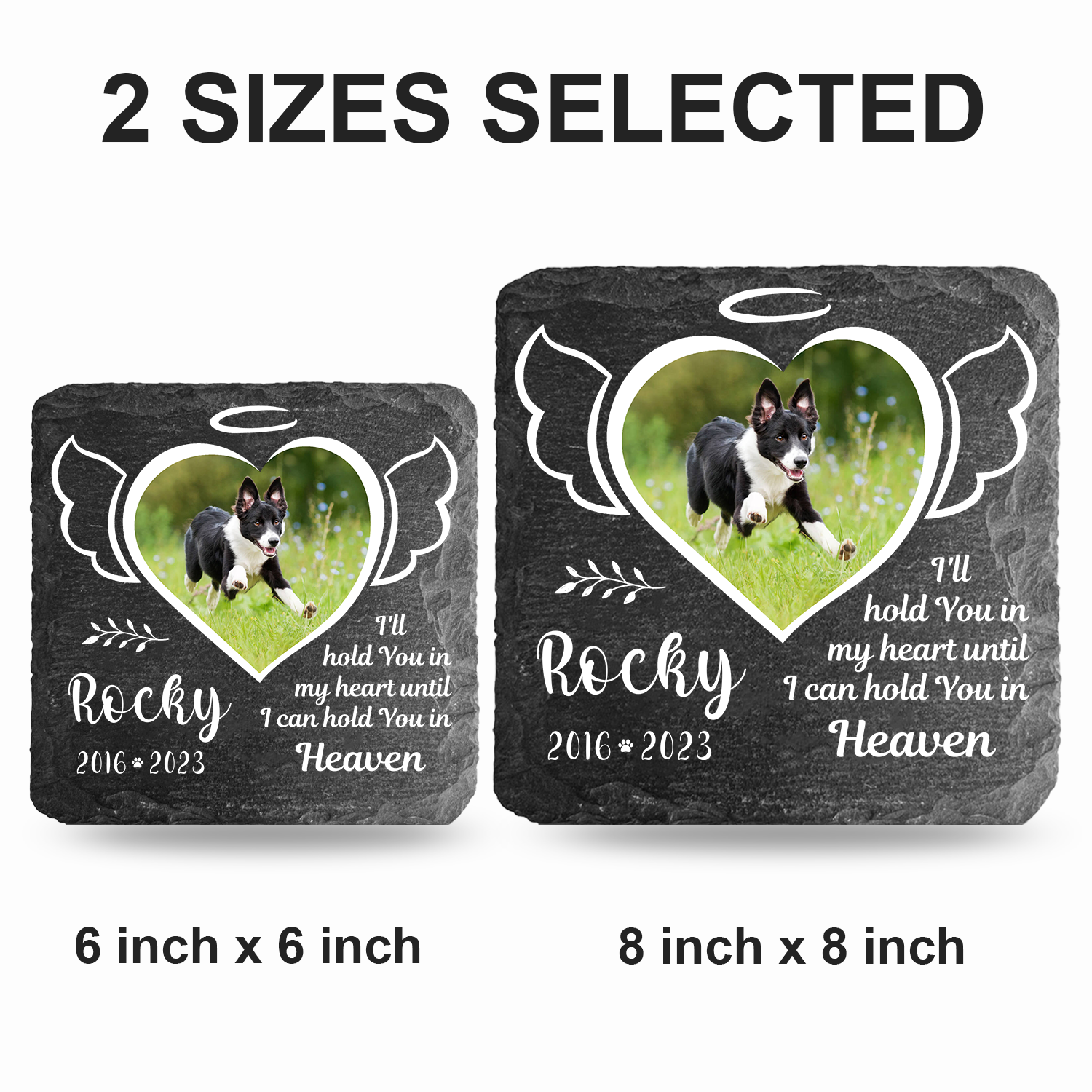 Heart Wings Pet Photo I'll Hold You In My Heart Custom Dog Memorial Stone, Pet Memorial Gifts - Personalized Custom Memorial Tombstone