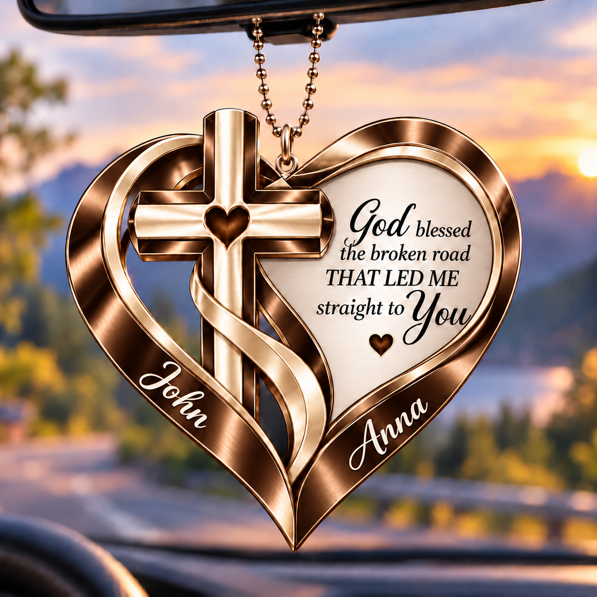 Personalized Names Memorial Cross God Heart Car Ornament - Gift for Jesus Lovers