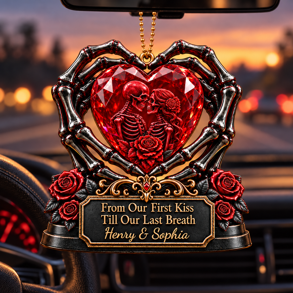 3D Raised Personalized From Our First Kiss Gothic Skeleton Couple Ornament - Anniversary Gifts